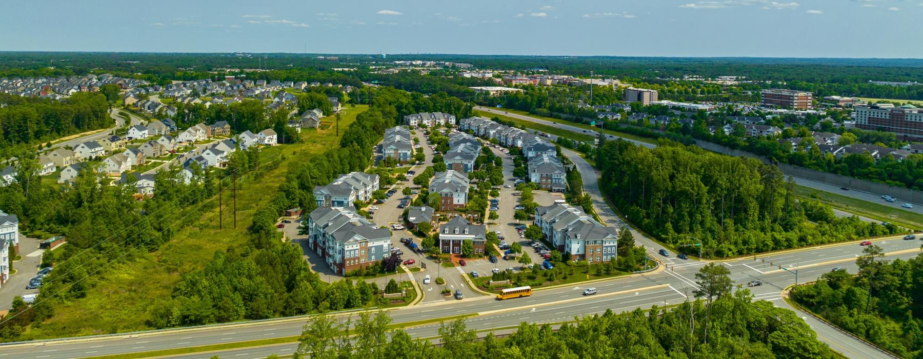a city with trees and roads